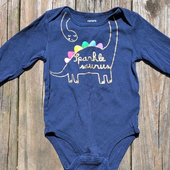 Carter's 18 Month Sparkle Saurus Long Sleeve Blue Onesie Bodysuit - Picture 1 of 9